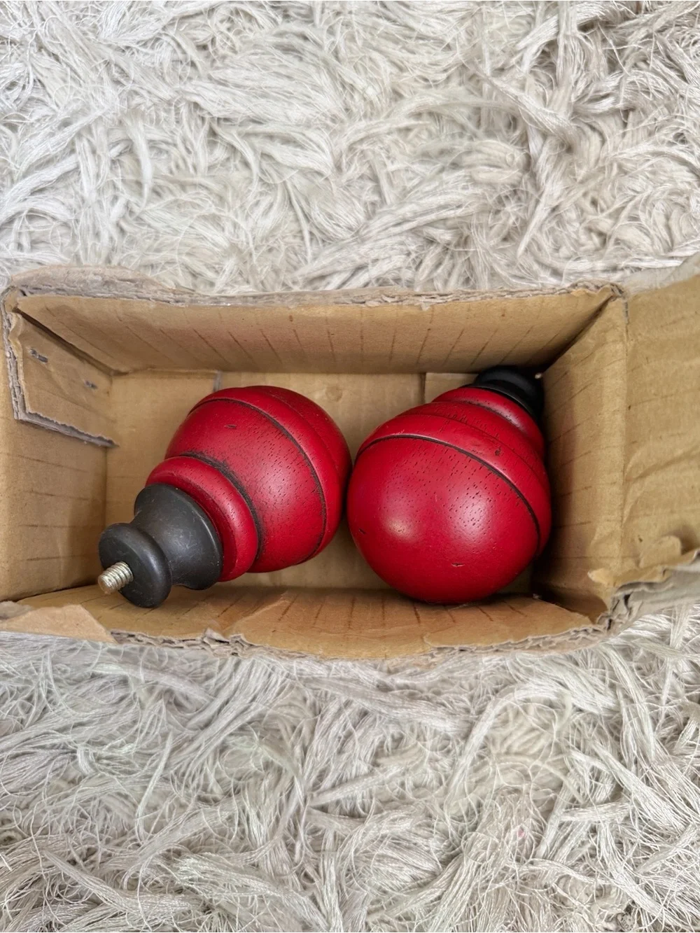 Pottery Barn Kids Turned Wood Ball Finials in Sun Valley Red Set Of 2 RETIRED